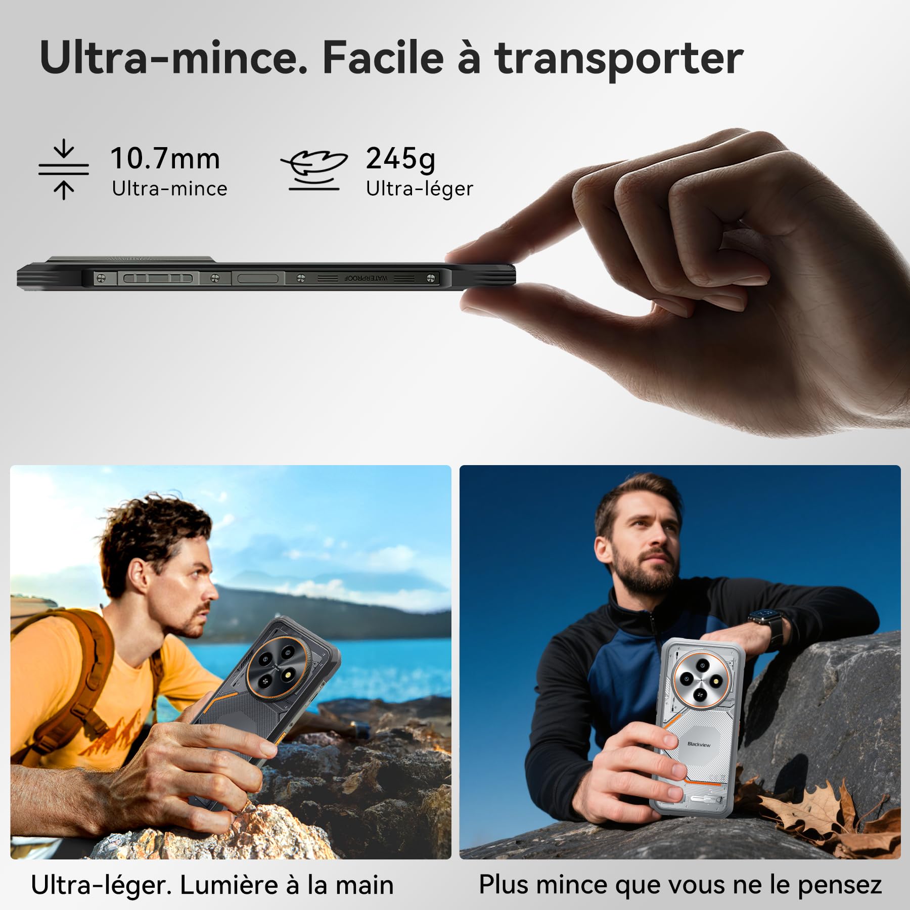 Blackview Fort 2 Téléphone Portable Incassable Android 16 Ultra-Fin 245g/10.7mm, 24Go+128Go/ TF 2To, 6.56" 90Hz, 16MP+13MP, 4G Smartphone Incassable IP69K, NFC/Fingerprint/Mode Gants/3 Ans Garantie