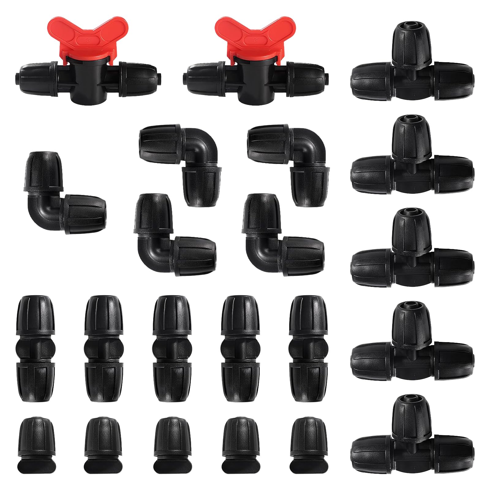 Hydrogarden 22 PCS Drip Irrigation Fittings Kit for 8/12 mm Tubing, Drip Irrigation Barbed Connectors for Garden, Lawn, with Switch Valve, Tees, Elbow, Straight, End Plug โ image 1