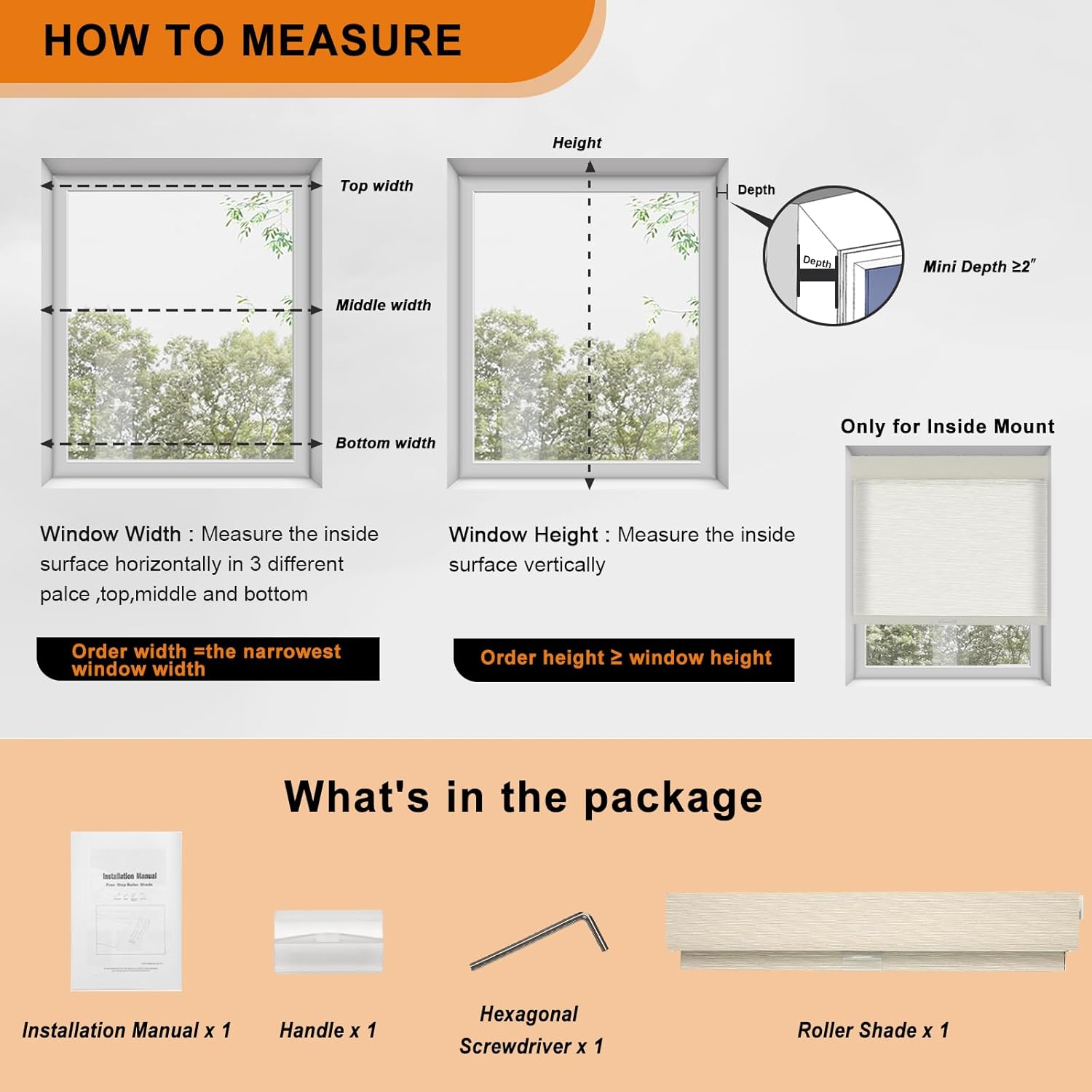 Persilux No Drill No Tools Light Filtering Roller Shades for Windows,Linen Fabric Cordless Roller Blinds,Custom Blinds for Home,Bedroom,Living Room,Beige-Light Filtering,Custom Size