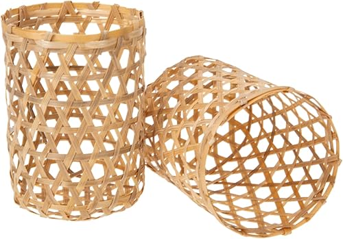 BESTonZON 2 fundas de bambú para tazas de vidrio, decoración de vidrio, vaso de café, jarrón de ratán, centros de mesa de boda para mesas jarrones a
