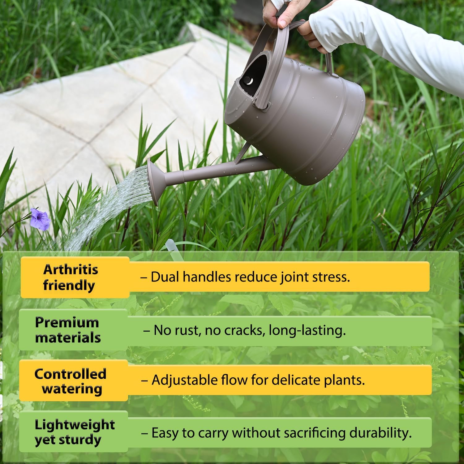 1 Gallon Watering Can for Plants, Watering Cans for Indoor&Outdoor Gardening, Water Can with Ergonomic Movable Handle (Brown)