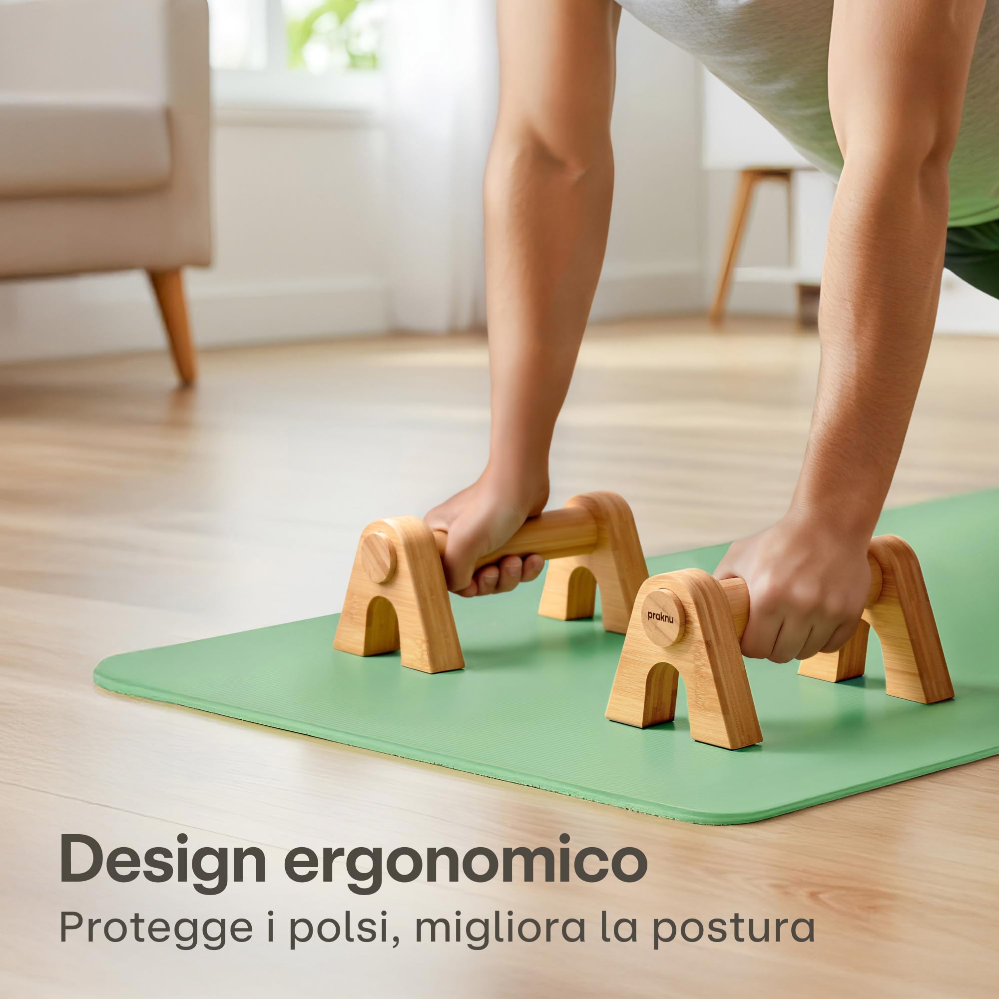 Praknu Parallele Calisthenics - 2x Maniglie per Flessioni in Legno - Ergonomiche e Antiscivolo con Borsa - Parallele Basse per Handstand, Dips e Push-Up - Calisthenics Attrezzature Indoor e Outdoor