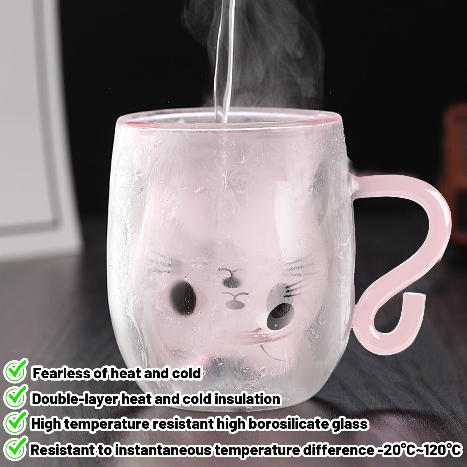 Śliczne kubki z uchwytem, 270 ml szklanka z podwójną ścianką, kubek do kawy na mleko, prezenty dla kobiet, żony, przyjaciółki, na walentynki, Wielkanoc