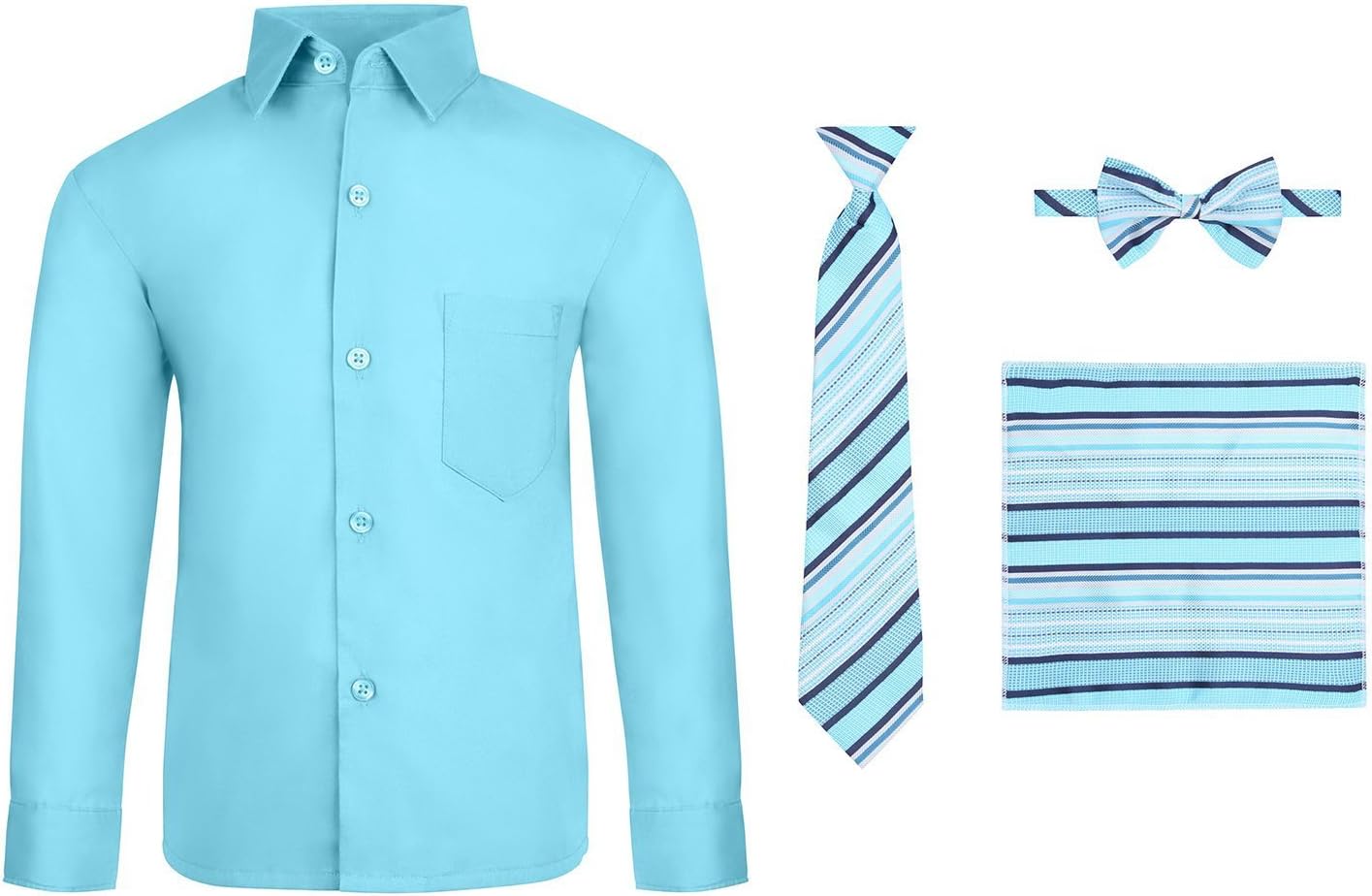 S.H. Churchill & Co. Boy's 4 Piece Dress Shirt Set with Long Tie, Bow Tie and Hanky SIZE 7