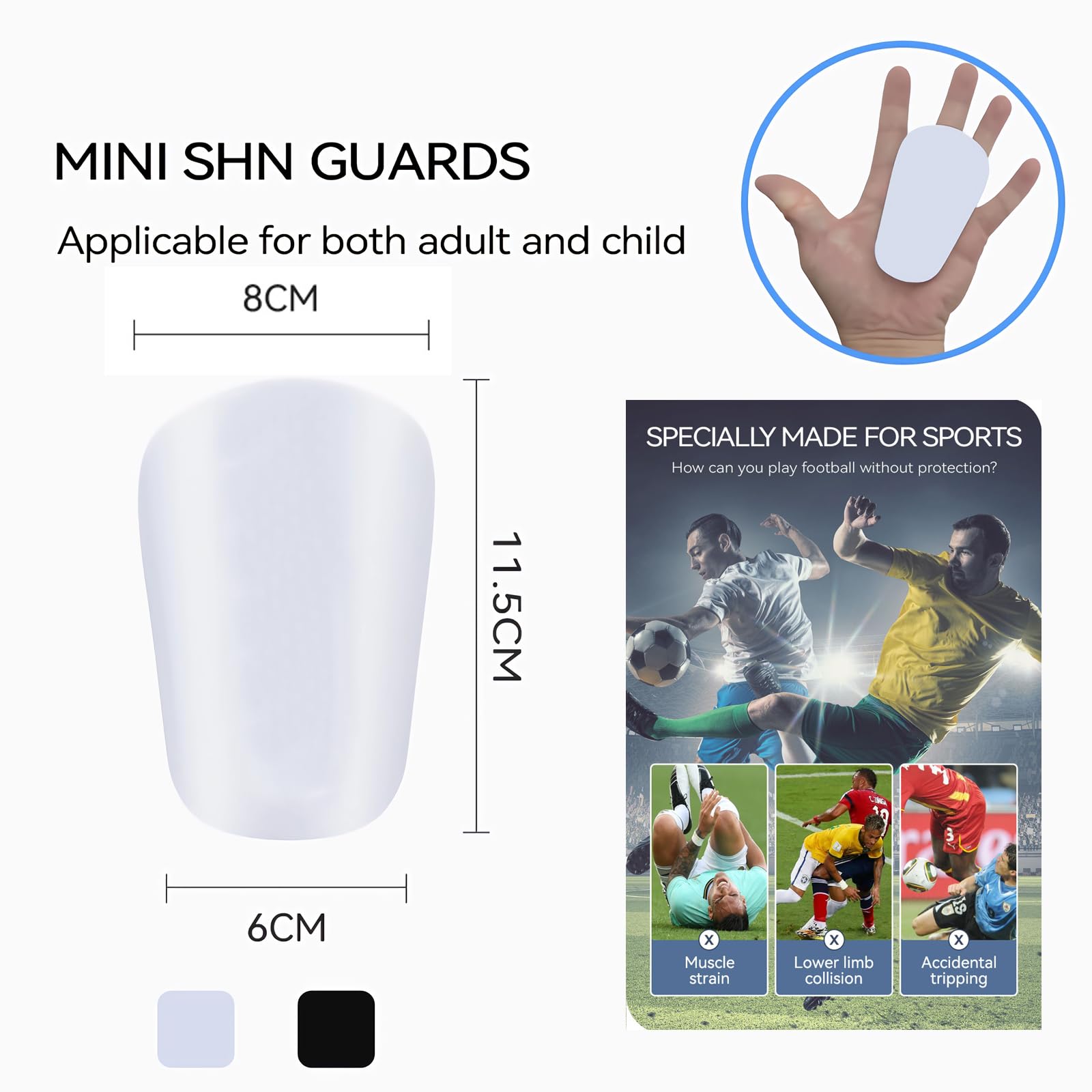 Mini espinilleras de fútbol de 3 x 4.5 pulgadas, aptas para todas las edades, las espinilleras de fútbol se pueden llevar con calcetines de agarre y calcetines de fútbol
