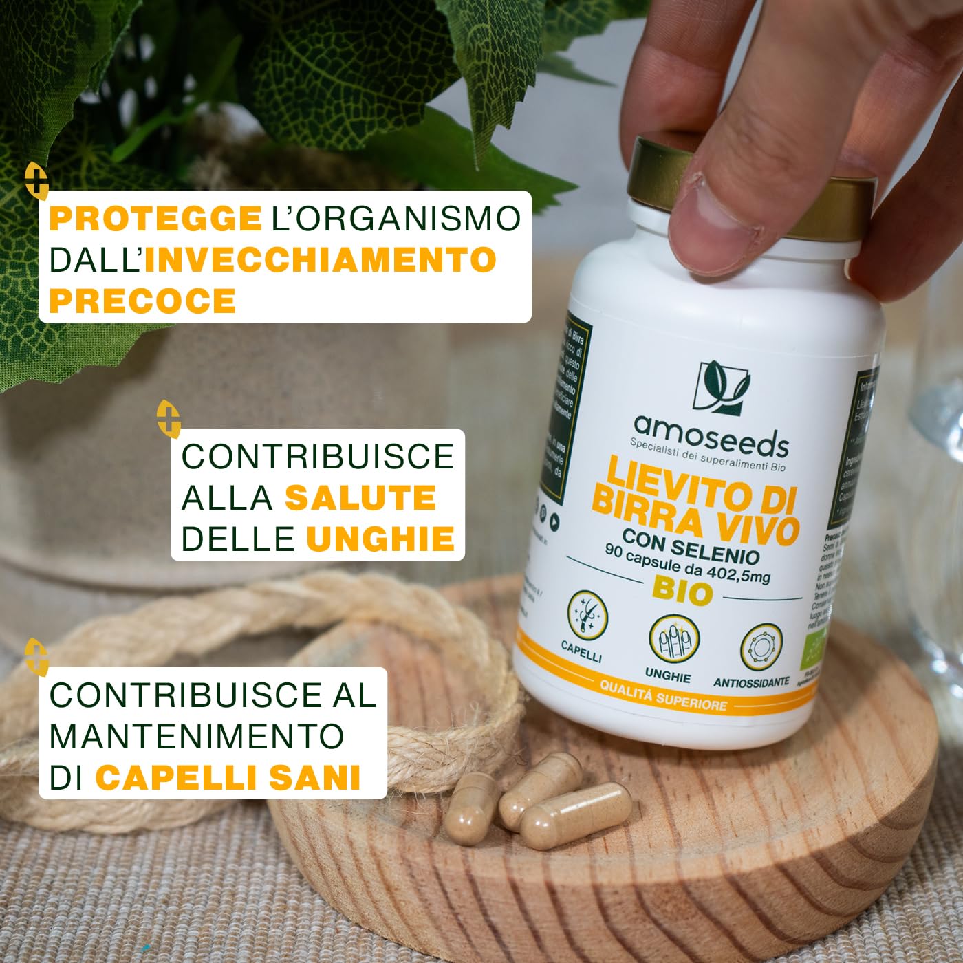 Lievito di Birra Vivo BIO | Bellezza dei Capelli e delle Unghie | Lievito Attivo, 1200mg / giorno | Ricco di Selenio | 90 capsule vegane | Qualità superiore