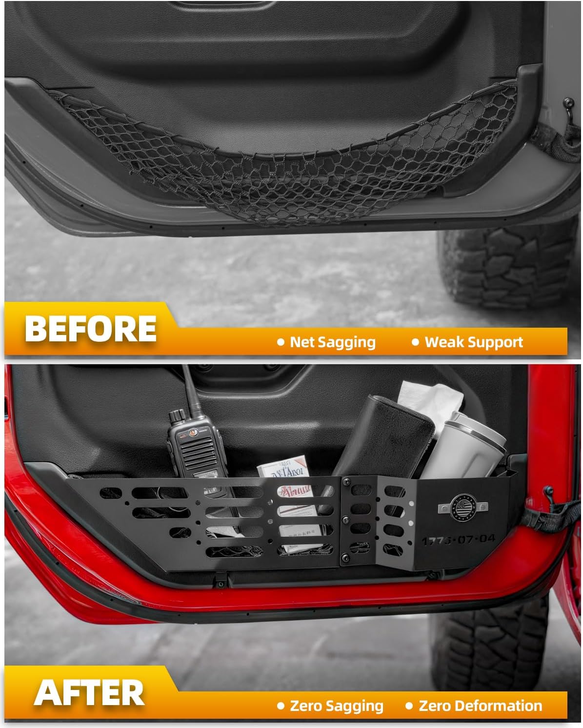 Wrangler Door Pocket Storage Box, US Flag Front Door Storage Organizer for Jeep Wrangler JL JLU 4XE 2018-2025 & Gladiator JT 2020-2022 2023 2024 2025 Accessories