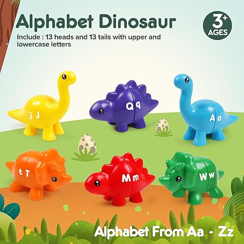 Miniatura 4 de Juguetes de dinosaurio para contar letras a juego con alfabeto ABC de doble cara, aprendizaje preescolar, juguete de motricidad fina en mayúsculas y