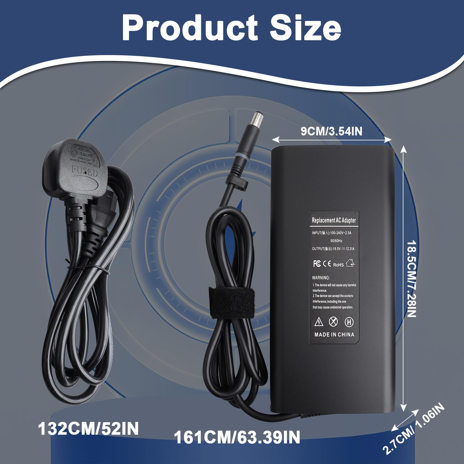240W Cavo di Ricarica Compatibile con Dell G16 G15 G7 G3 G5 13 15 17 R1 R2 R3 R4 R5 M15 M17 M17X M18X X51 Precision 7710 7720 7730 7510 7520 7530 M6400 M6600 M6700 M6800 Ladegerät (240W)
