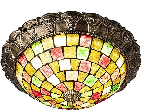 40/52cm Tiffany Style Ceiling Light,Retro Farmhouse Ceiling Lamp Bohemian Stained Glass Decor Ceiling Light Fixture for Hallway Warehouse Bedroom52cm36W, Color