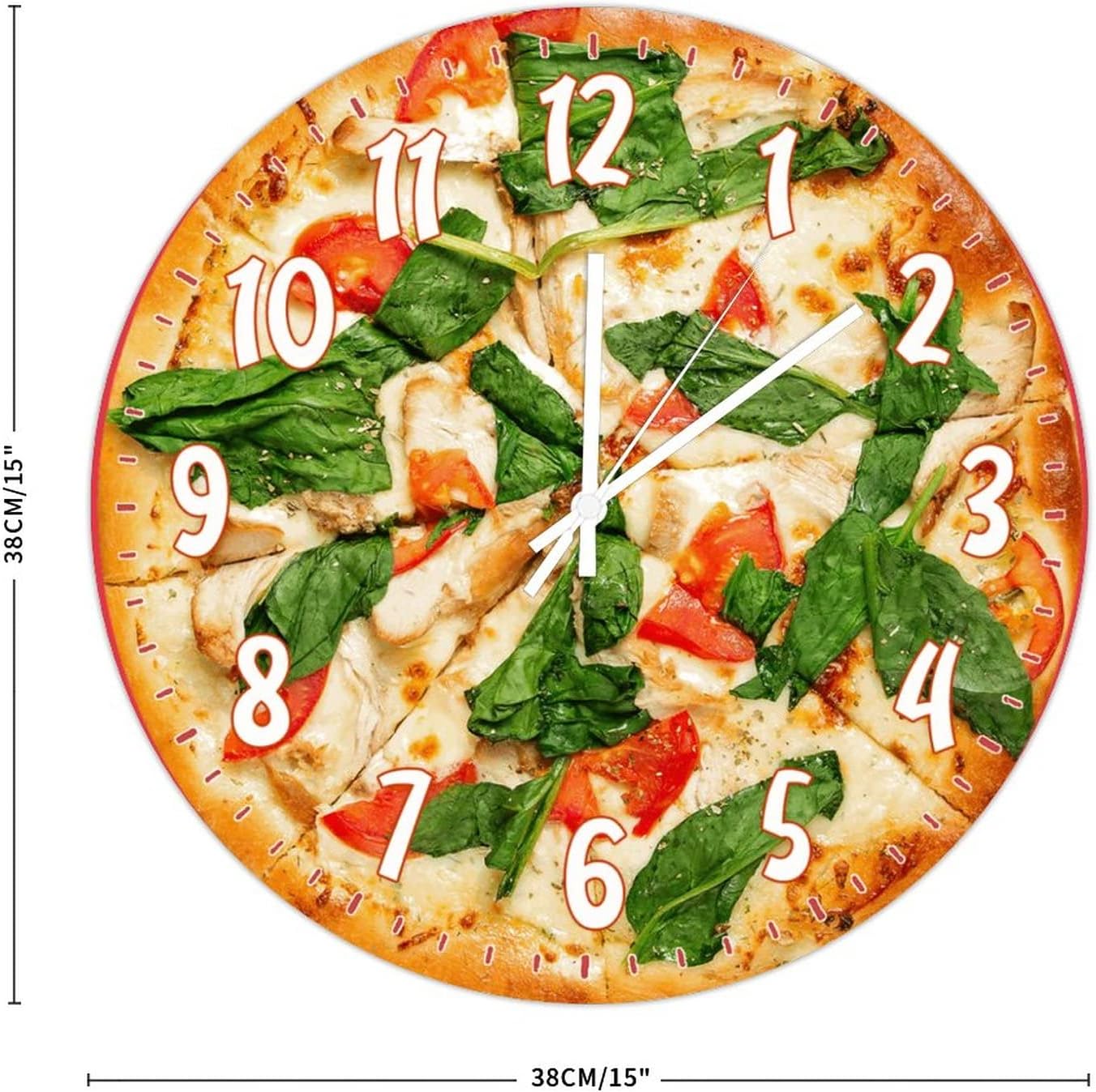 Italian Pizza with Mozzarella Wooden Clock Battery Operated Wall Clocks Food Kitchen Decor Clock for Kitchen Bedroom Office Restaurant Wall Decor 15Inch Round Clock Birthday Housewarming Gift