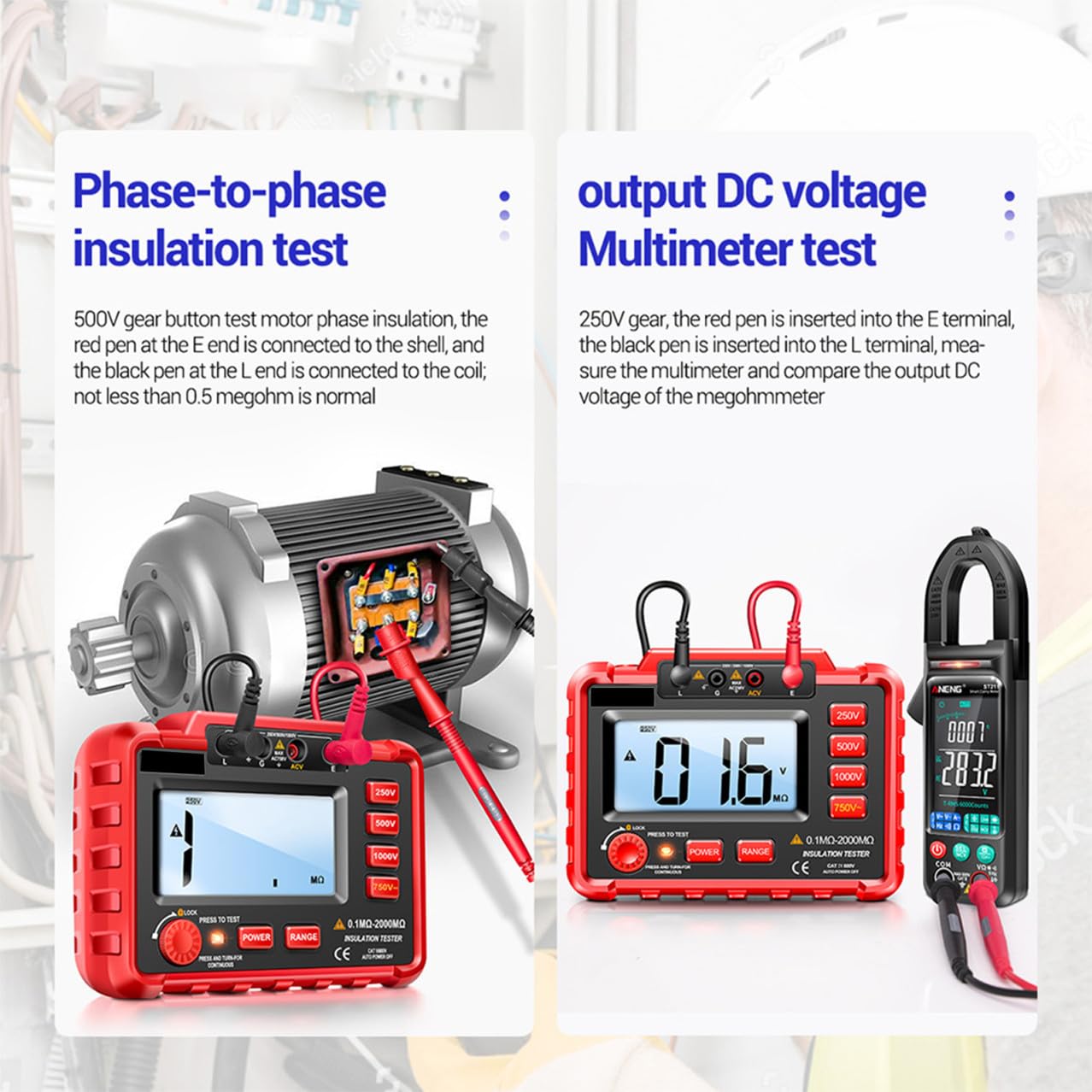 1Set Digital Insulation Resistance Tester Megohmmeter with Backlight LCD Display Electrical Insulation Measurement Tool for Equipment Maintenance and Verification