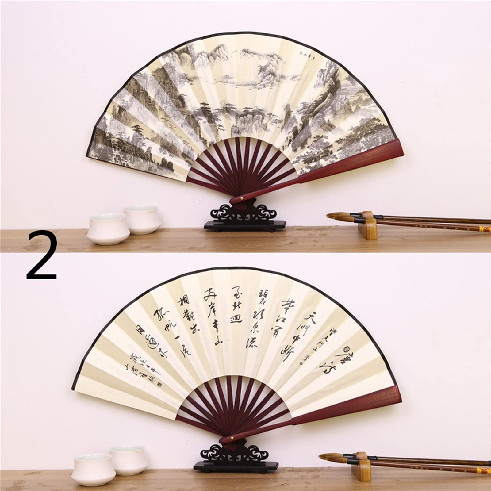 LKLNKVL folding fan, Folding Hand Fan - 1Pc Portable Retro Hand-held Chinese Style Decorative Handle Dancing for Wedding Photography Props(2)