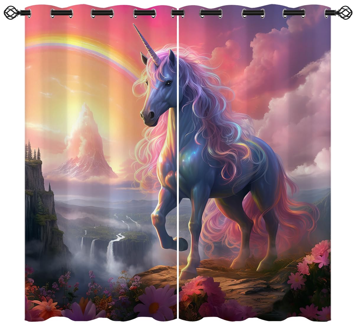 Rainbow Unicorn Blackout Curtains For Girls Bedroom 2 Panel