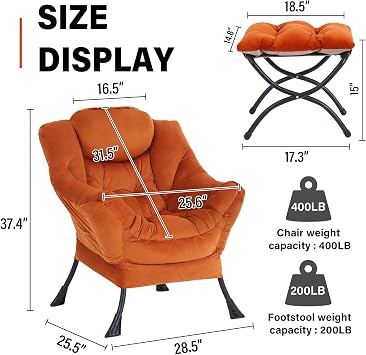 Armchair with Ottoman, Comfy Upholstered Lounge Reading Chair with Side Pocket and Armrests, Modern Bedroom Lazy Chair and Footstool Set for Living Room, Reddish Brown