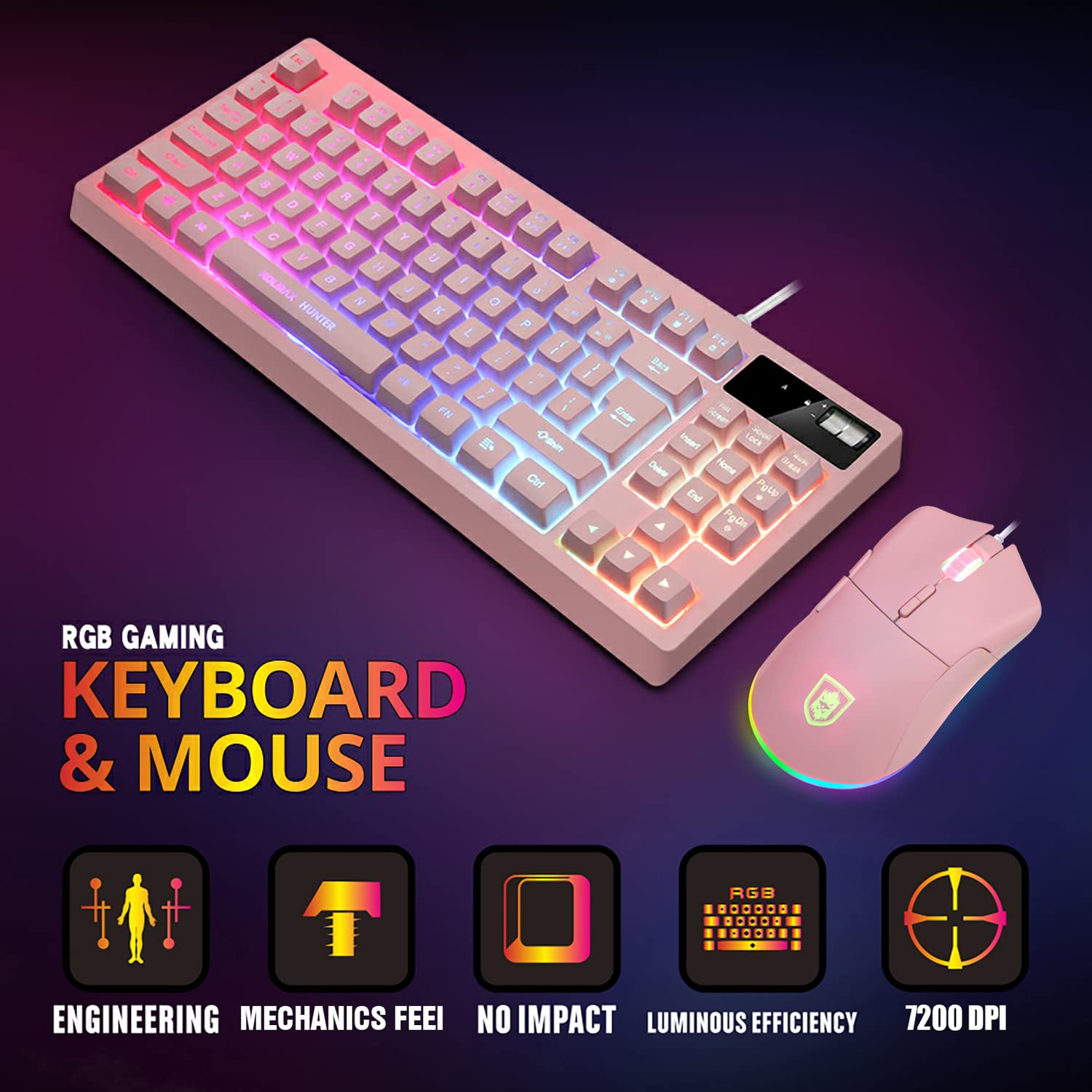 RGB Gaming Keyboard and Mouse Combo,87 Keys Gaming Keyboard Wired RGB