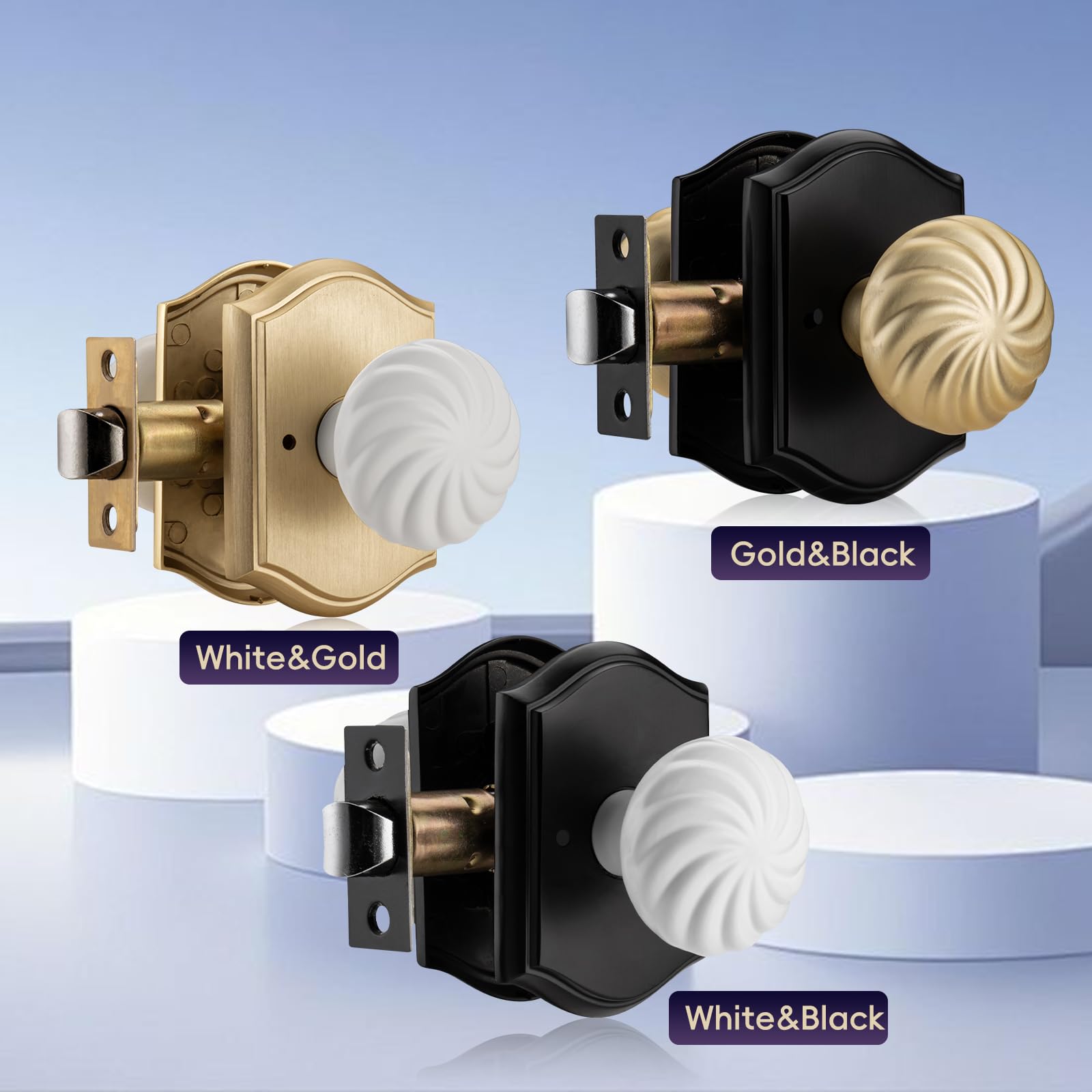 Black & Gold Door Knobs - Privacy for Bath & Bedroom -6