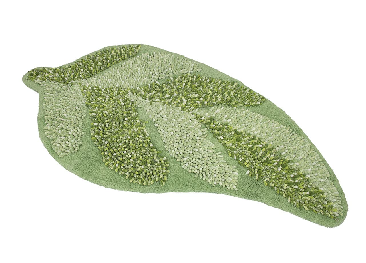 BIANCHERIAWEB Tappeto A Foglia Casa Bagno Cotone Spugna Morbida Antiscivolo Leaf Salvia
