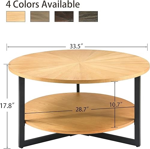 Miniatura 19 de LEEMTORIG KFZ-1338 - Mesa de centro redonda redonda para sala de estar, mesa de centro redonda de madera maciza de granja con almacenamiento, mesa