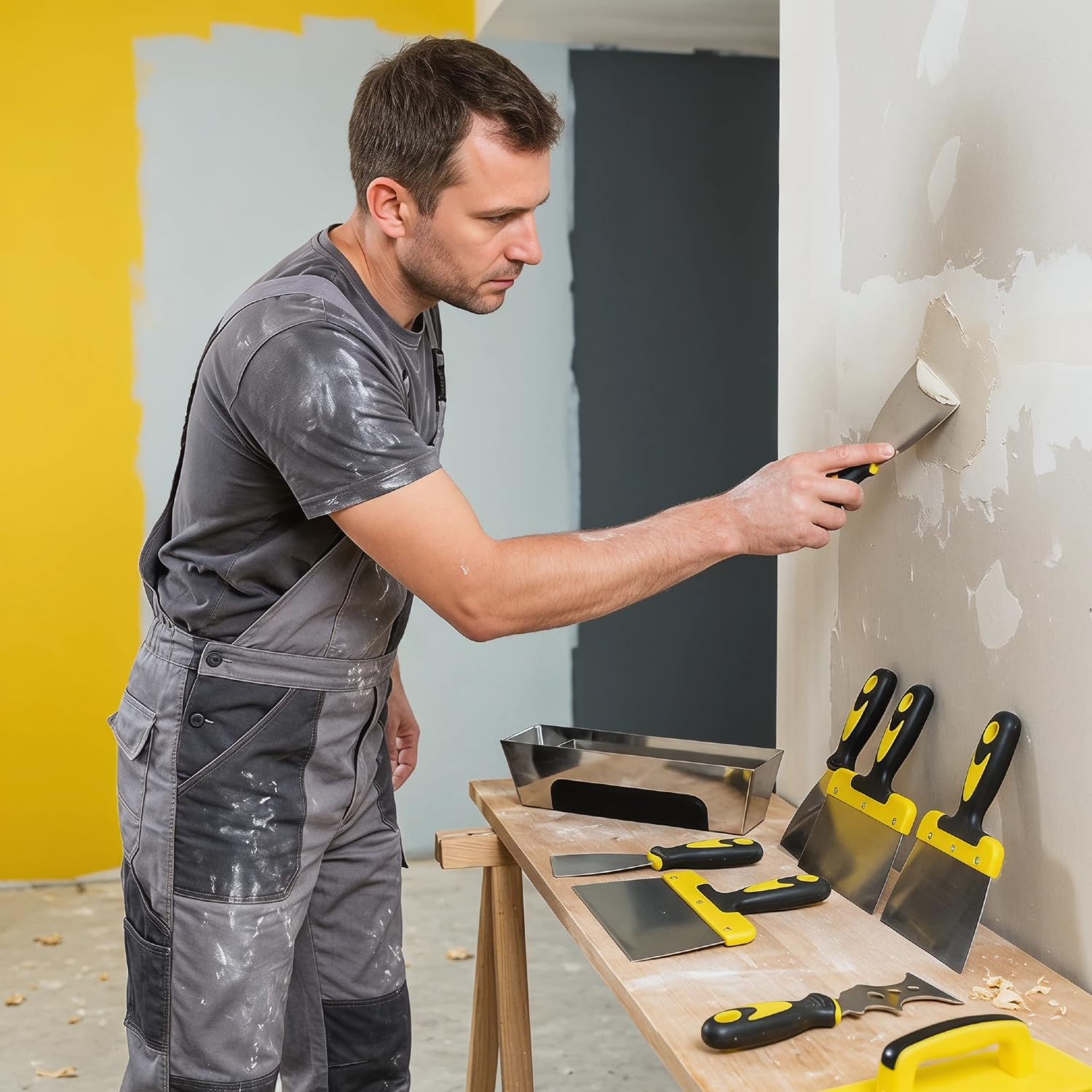 Juego de Espátulas de Superficie de 12 piezas, Cuchillos de Masilla de Acero Inoxidable con Mango Ergonómico, Espátulas de Pintor y Cuchillo de Masilla para Placas de Yeso