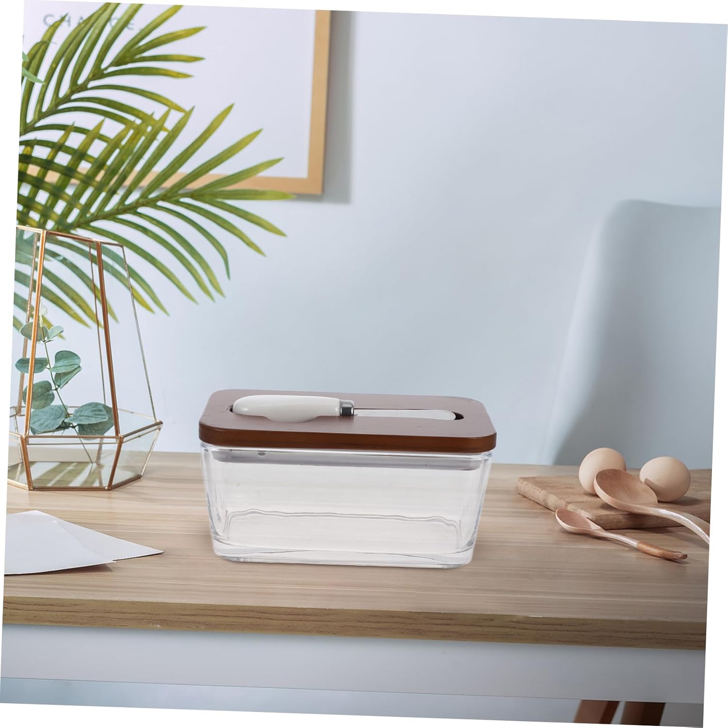 Airtight Glass Butter Dish with Lid Elegant Butter Keeper Container for Kitchen Storage Includes Knife Holder for Refrigerator Use Preserves Freshness and Flavor