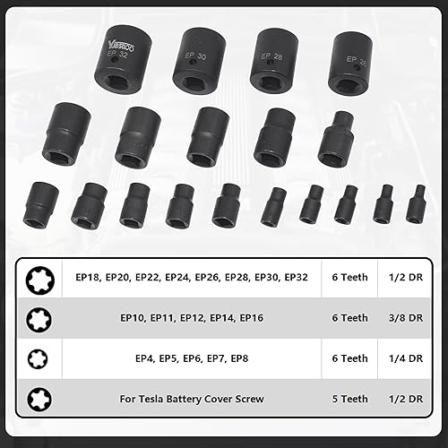 Miniatura 2 de Juego de 19 llaves externas Torx Plus, compatibles con Tesla, 6 puntos EP Socket 12 pulgadas, 38 pulgadas, 14 pulgadas, Dr EP4 EP5 EP6 EP7 EP8 EP10