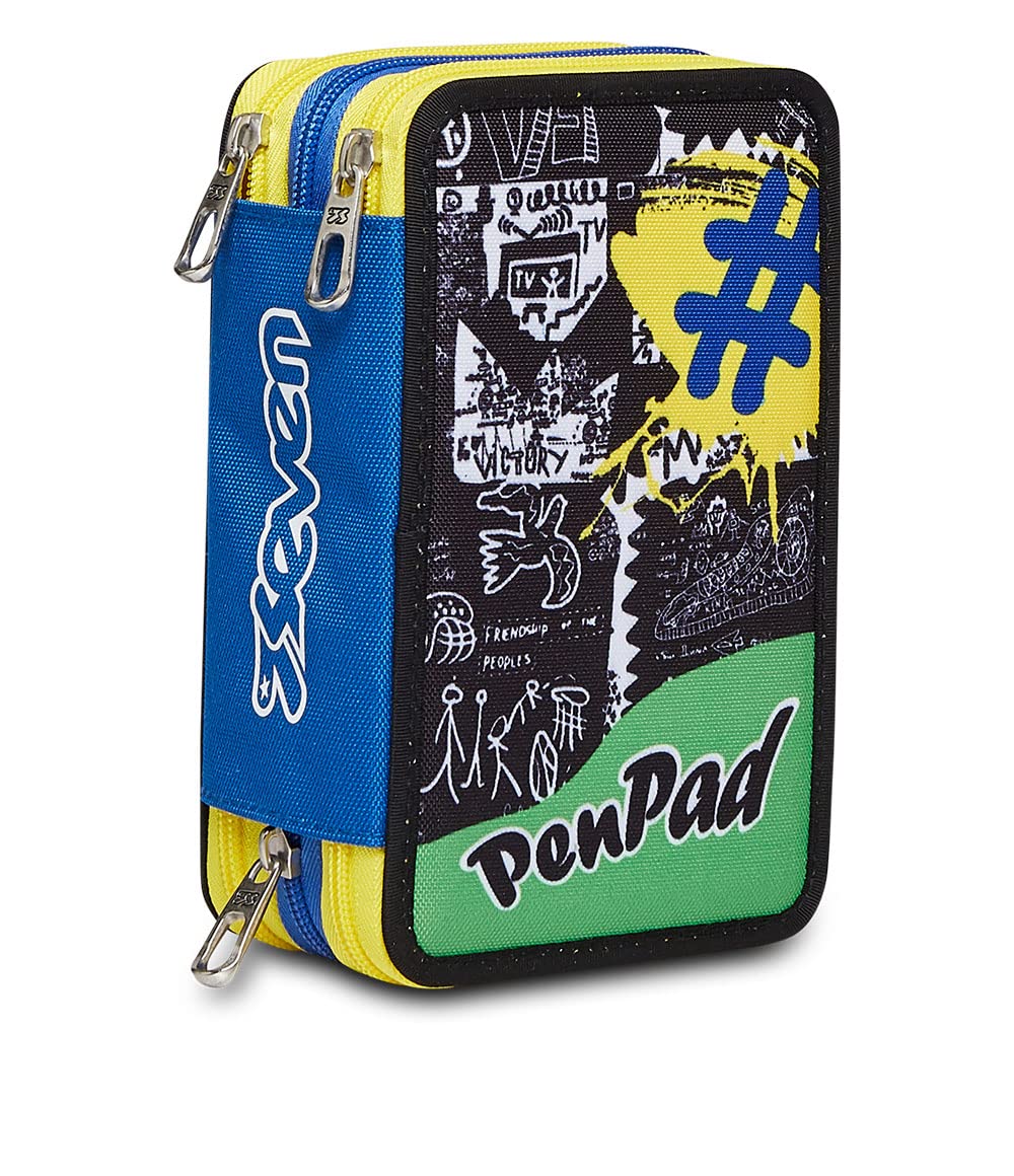 Seven Astuccio 3 Zip, CASE 3 Zip Pen PAD, Blue, standard size