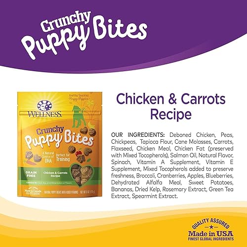 Miniatura 3 de Wellness Crunchy Puppy Bites - Golosinas de entrenamiento para perros sin granos naturales (paquete de 2 bolsas de pollo y zanahorias de 6 onzas)