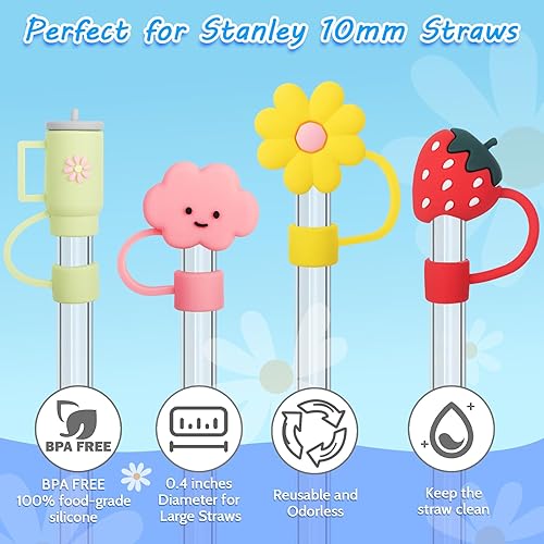 Miniatura 4 de 8 fundas para popotes de 0.394 in compatibles con Stanley de 30 y 40 onzas con asa, puntas de popote de silicona reutilizables protectores para
