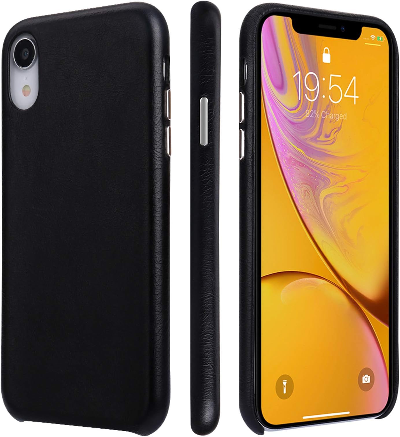 TOOVREN iPhone Xr Case Leather Genuine iPhone XR Leather Case Ultra Slim Protective Shock-Resistant Vintage Shell Hard Back Cover for Apple iPhone Xr 6.1 inch 2018 (Black)