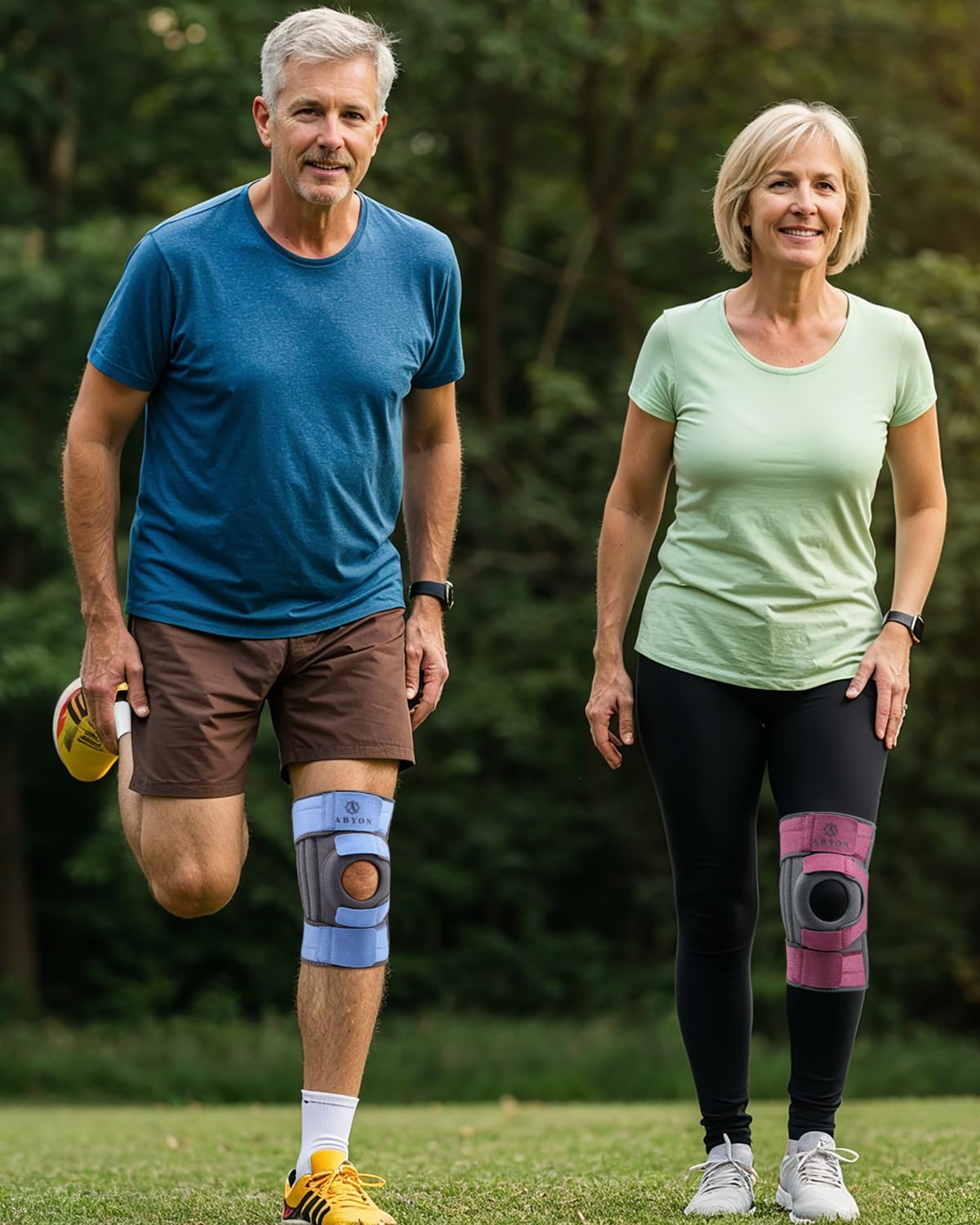 ABYON Kniebandage für Männer und Damen, Verstellbare Knieorthese mit 4 Riemen und 3 Beidseitige Stabilisatoren bei Arthritis, Linderung von Gelenkschmerzen, Bändern, Meniskusriss, Gehen, Laufen
