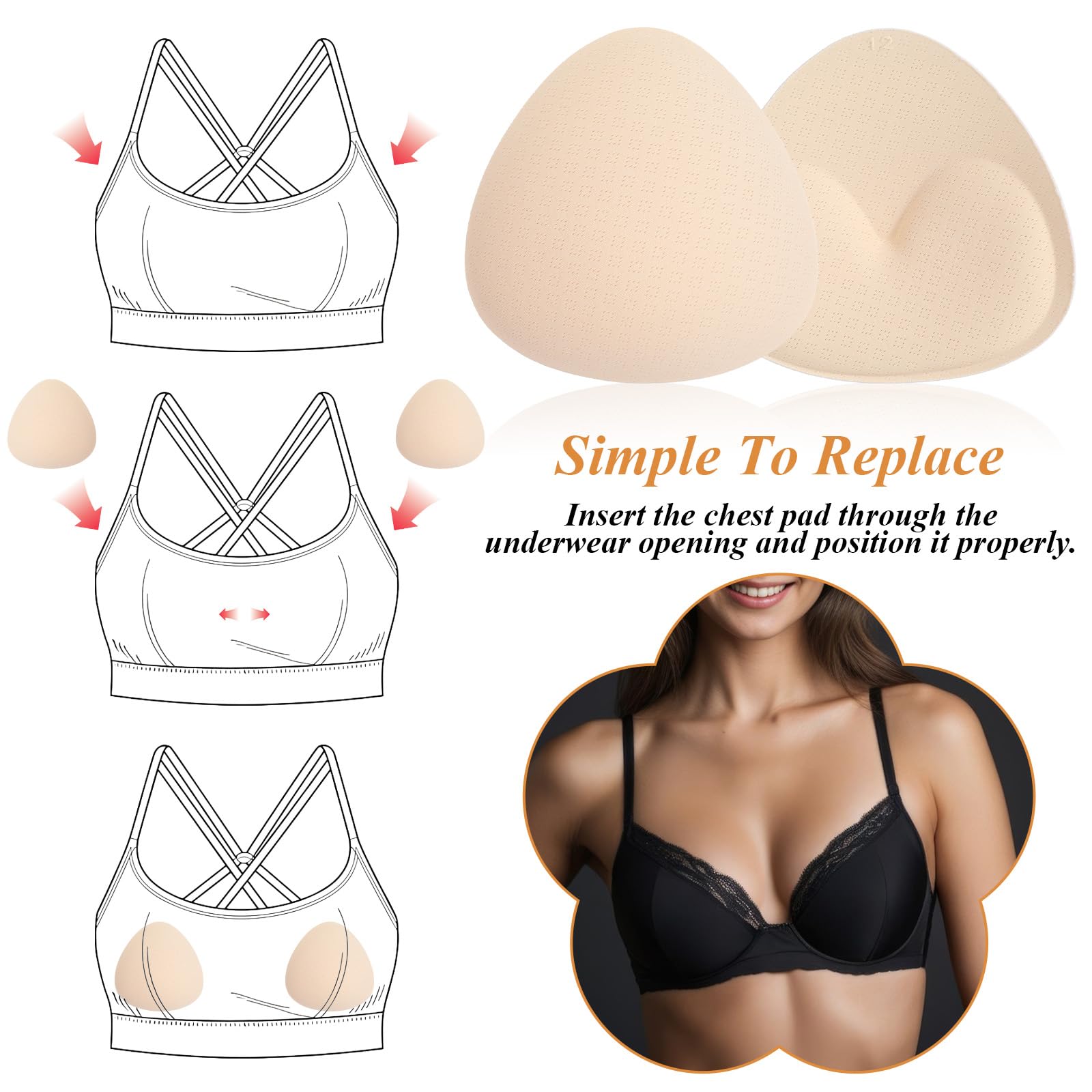 Abeillo 1 Paar BH-Einlagen, Dreieckige BH Einsätze Push up Bra Pads, Wiederverwendbare Atmungsaktive Herausnehmbare Brustvergrößerer für BH, Sport-BH, Badeanzug