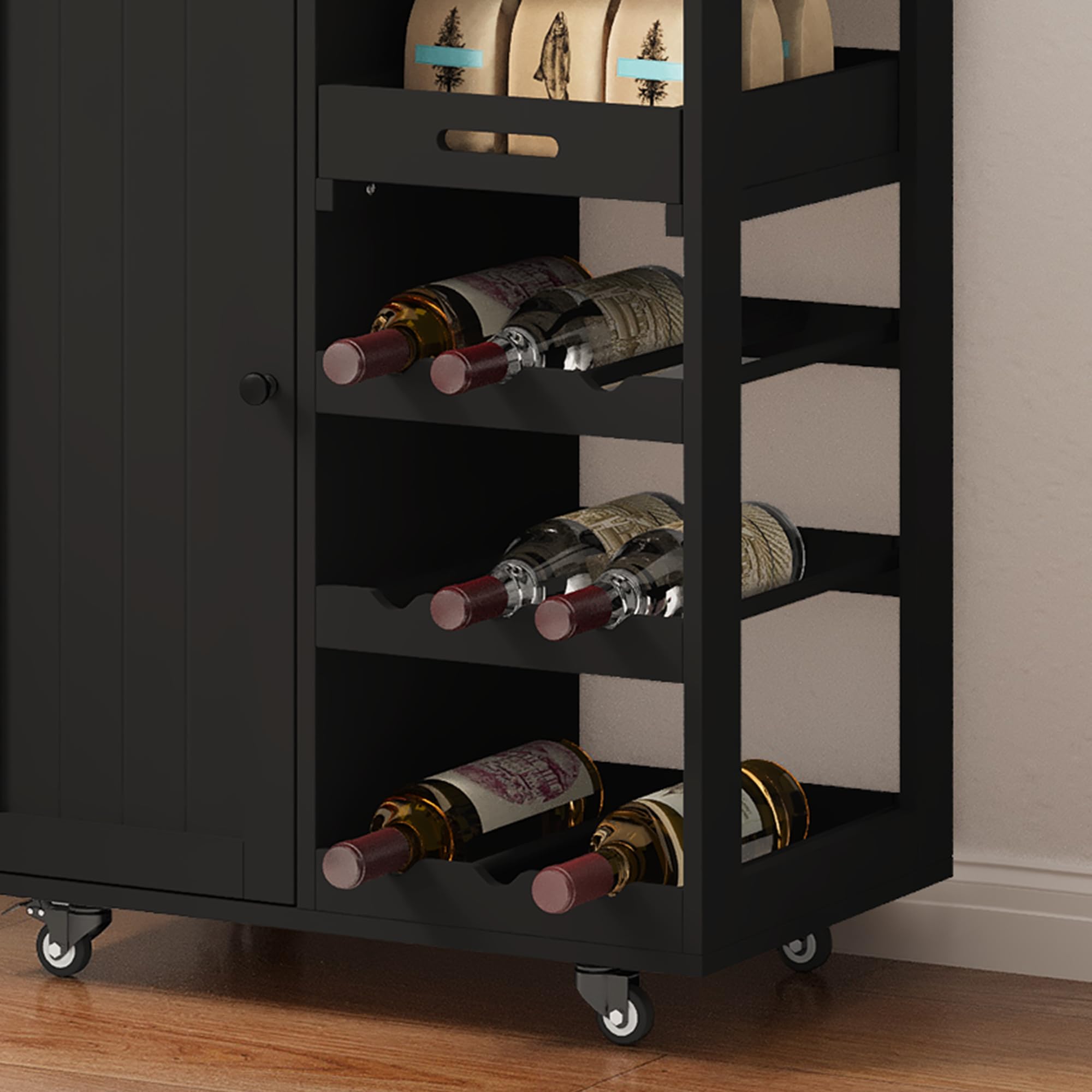Xbro Mobile Bar con Ruote e Cassetto, Carrello Cucina Salvaspazio con Vassoio Rimovibile e Portabottiglie, Ideale per Watch Party, Aperitivi e Serate Calcio, 40x64x91 cm