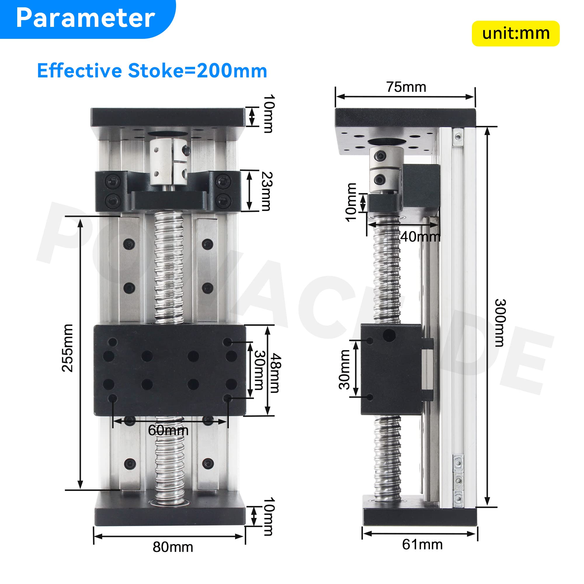 RATTMMOTOR Actuador lineal, 200 mm de longitud, doble actuador lineal, guía lineal CNC, husillo de bolas SFU1605 con motor paso a paso Nema23 para eje XY, XYZ