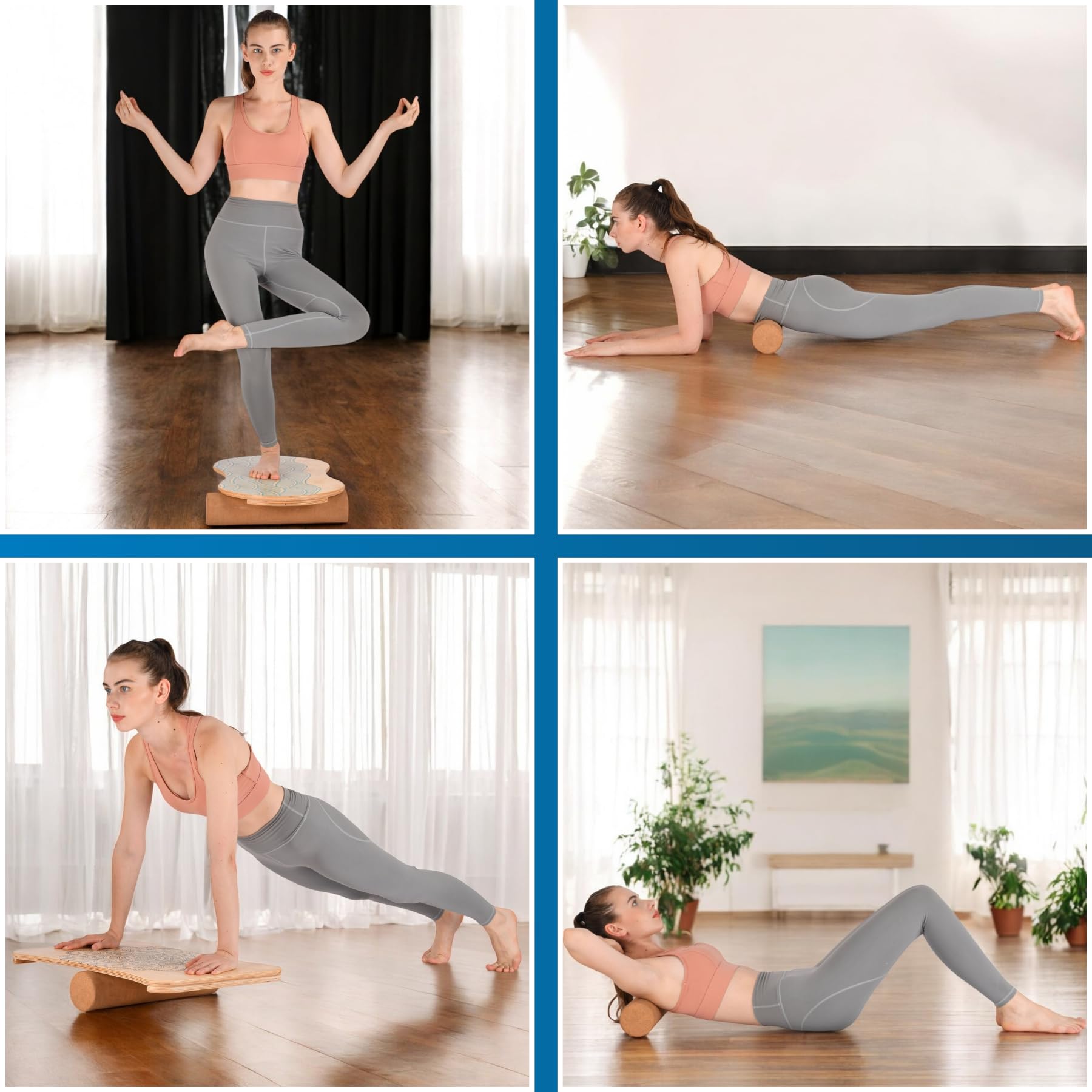 Woodboard Starter Set Balance-Board Ahorn Holz & Kork Rolle Koordination und Balance-Training