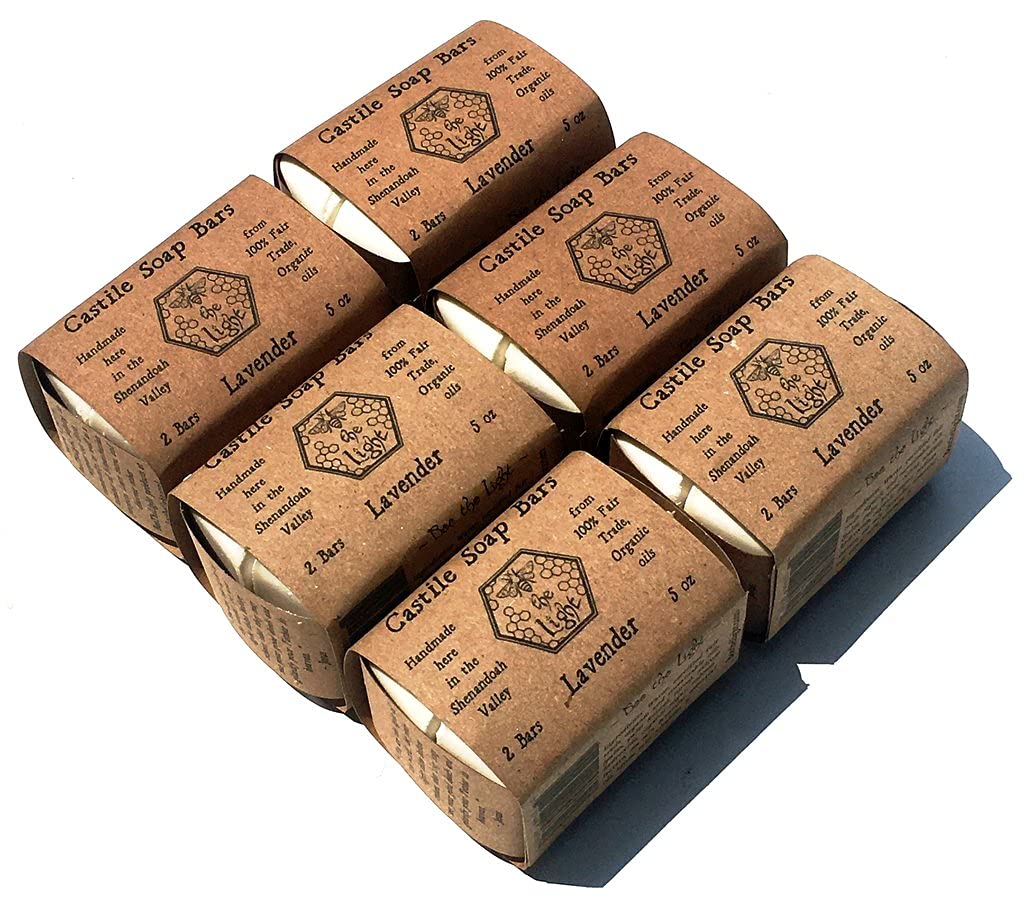 BeeTheLight Pure Castile Soap - 12 small Bars - Choose from Peppermint, Orange Citrus, Lavender, or Unscented - Made from 100% Fair Trade and Organic oils - Vegan - 6 two-packs (30 oz) : Beauty & Personal Care