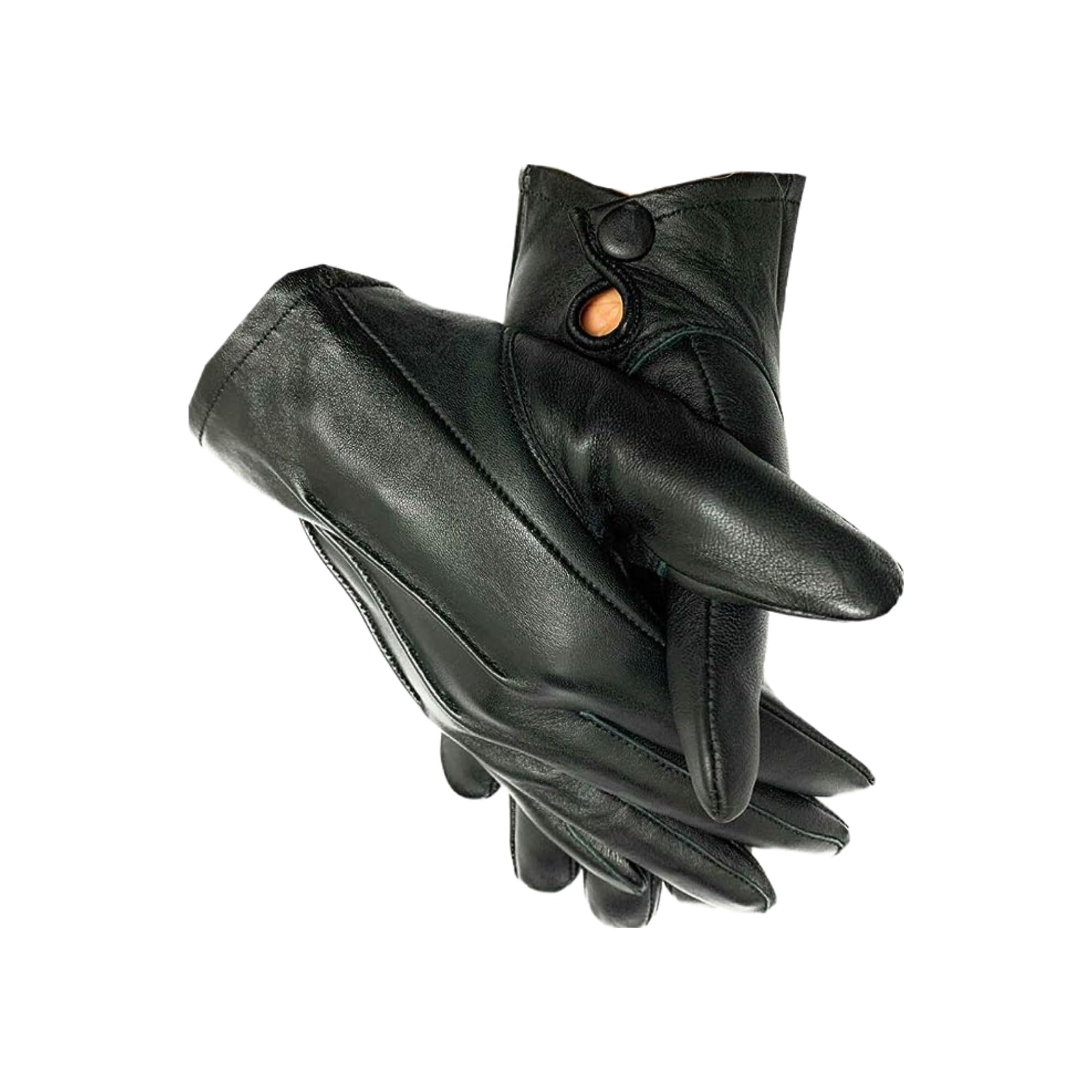 Genuine Leather Dress Gloves Unlined for Driving Riding Biking Cycling for Men (Black, Medium)
