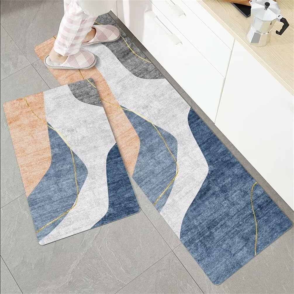 Tapis route enfant et salon bleu motif géométrique moderne 80x150