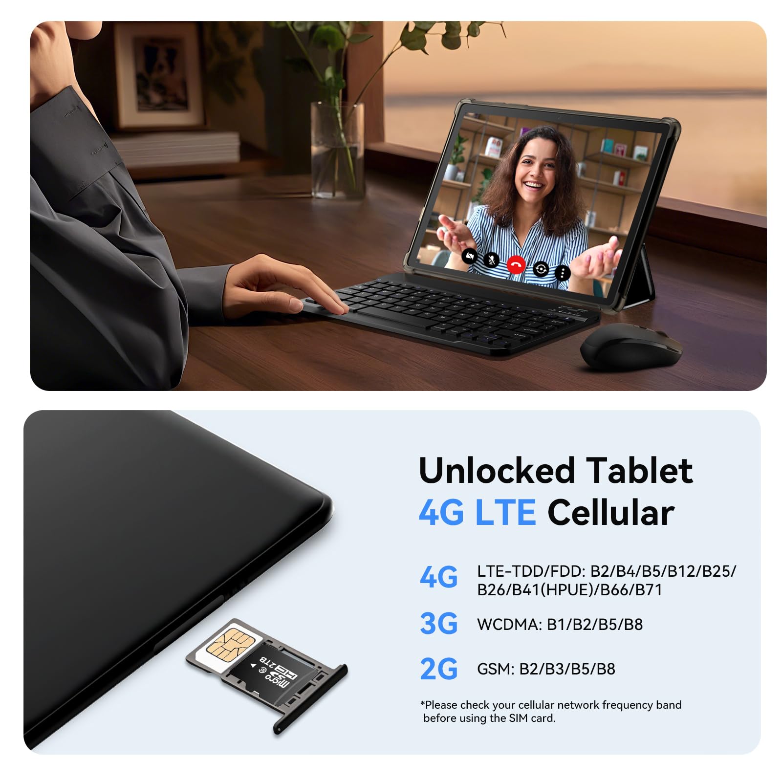 Android Tablet 10 inch, Android 15 Tablet with Keyboard, Mouse, 4G LTE Cellular, IPS Display, MediaTek Octa Core Processor, 12GB+64GB, 2TB Expandable,5G Wi-Fi, GPS, 2-in-1 Tablets with Case