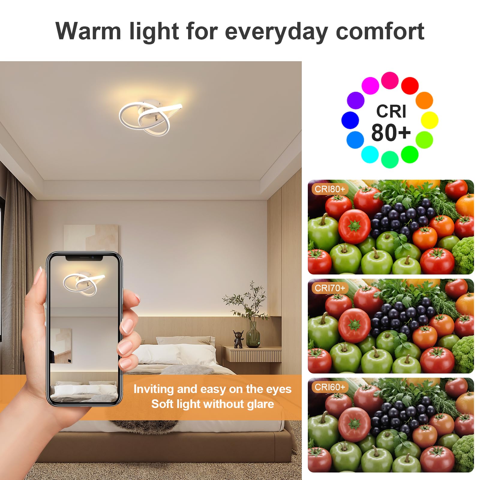 Comely Plafonnier LED Moderne, Lampe de Plafond 30W 3375LM en Forme de Fleur Créative, Plafonnier Luminaire pour Chambre à Coucher, Couloir, Cuisine, Salle de Bain, Blanc Chaud 3000K, Blanc