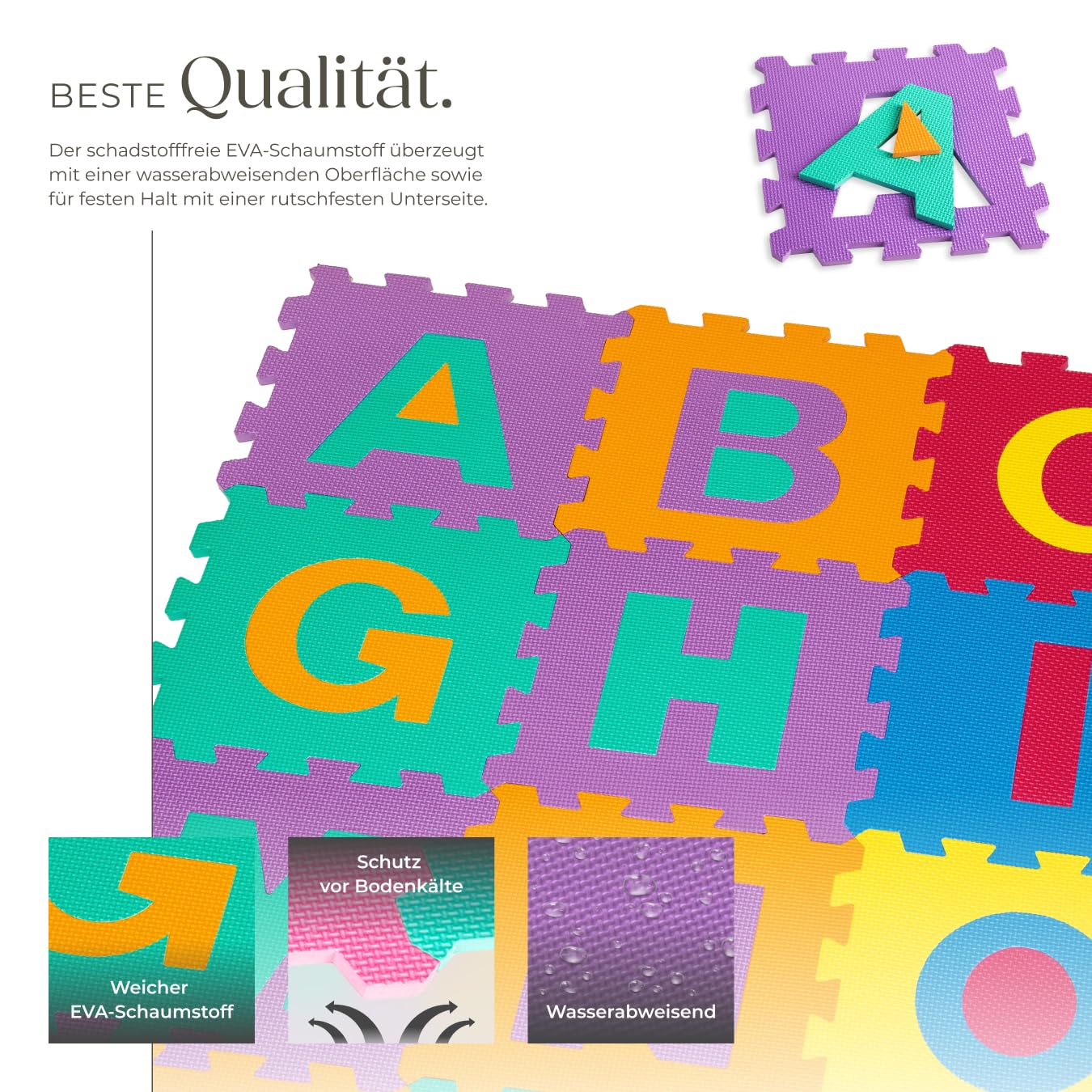 tectake® 86-teilige Puzzlematte Baby, Spielmatte Baby 3,6 m² Grundfläche, Krabbelmatte aus Eva Foam Schaumstoff, Lernteppich Schaumstoffplatte Buchstaben und Zahlen, Bodenschutzmatte, Puzzle Teppich