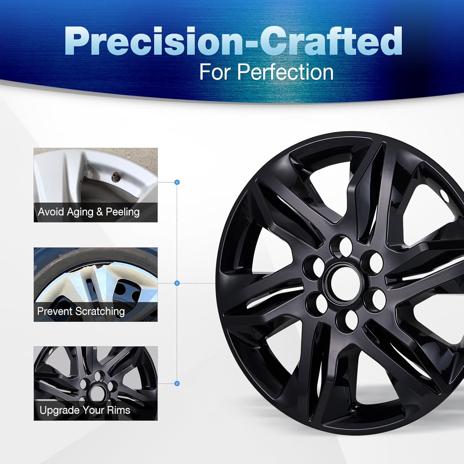 18 inch Hubcap Wheel Skins Cover for 2019-2022 Chevy Blazer L & LT, ABS Plastic Rim Covers (Set of 4) for 19-22 Chevy Blazer Alloy Wheel - 18in, Glossy Black