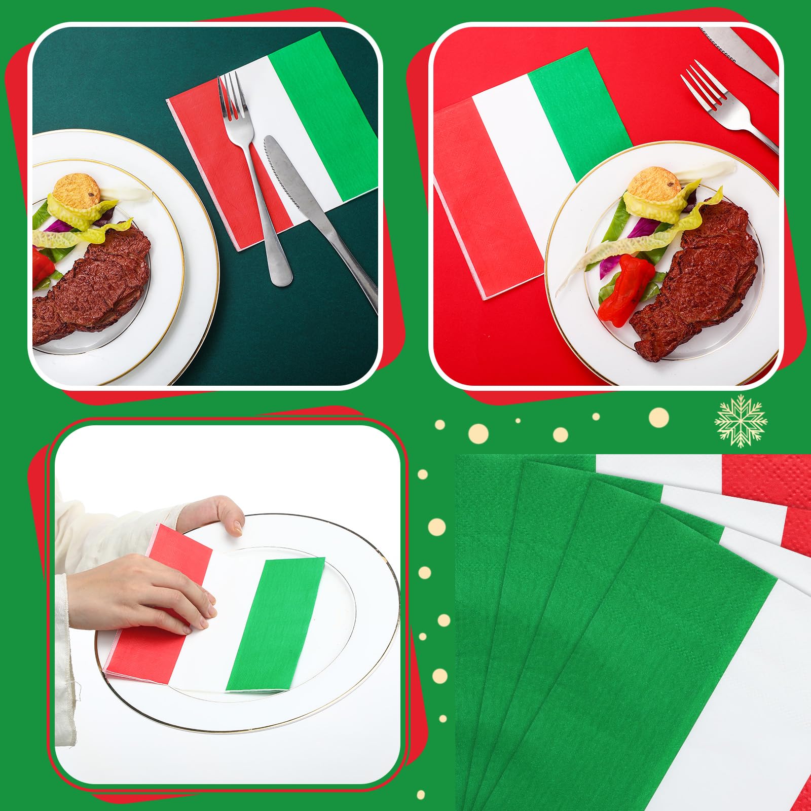 Affrolling 50 servilletas de Navidad a granel clásicas rojas, blancas y verdes, desechables, de papel italiano, de 16,5 cm, para Navidad, reuniones familiares, banquetes, banquetes y decoración de