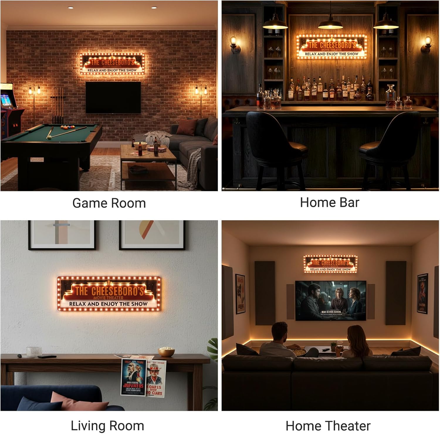 25 IN Large Home Movie Threater Sign, Personalized Movie Theater LED Sign with Stickers, Bottle Service Marquee Light up Sign for Backyard Patio Cinema Decor Party Backdrop Gift Room Bedroom