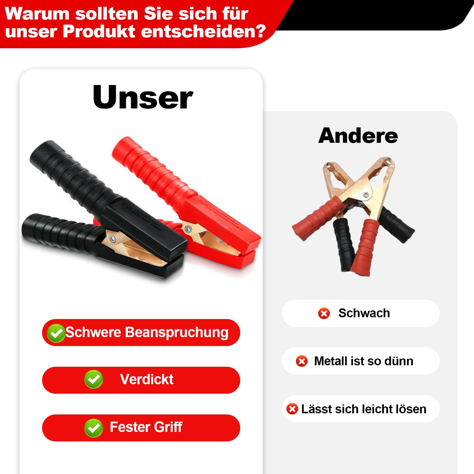 Robuste 50A Isolierte Krokodil Krokodilklemme Autobatterie Rot Schwarz Klemmen