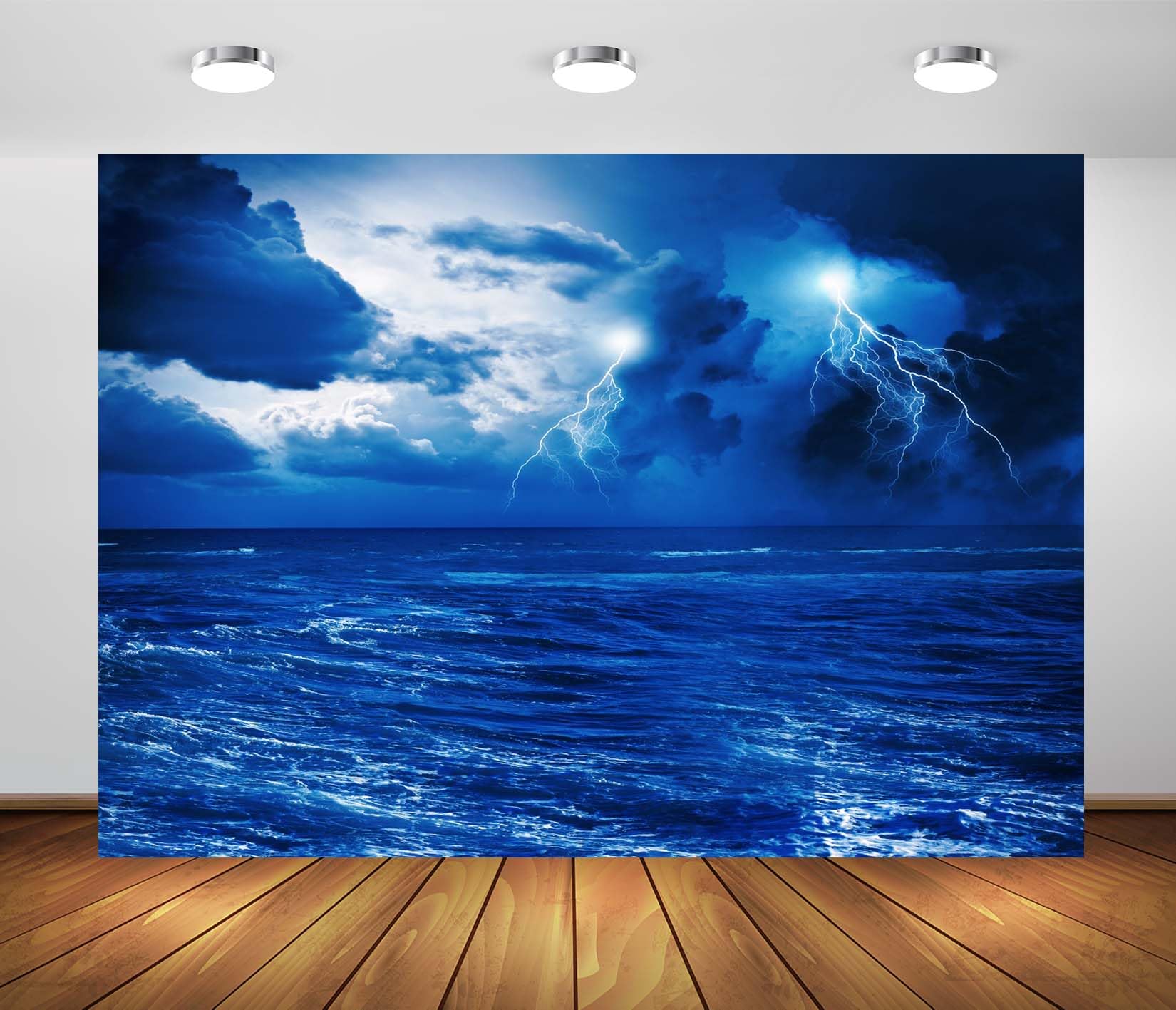 BELECO 6x3m Fabric Oceano In Tempesta Con Fulmini Sfondo Fotografico | Scenario Marino Blu Con Nubi Temporalesche Fulmini E Onde Agitate Per Feste A Tema Eventi E Ritratti