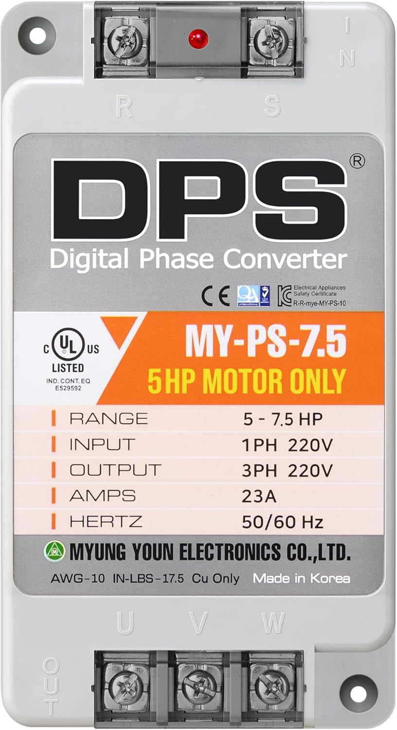 DPS Sinlge Phase to 3 Phase Converter, 7.5HP, 23A, Input/Output 200V - 240V My-PS-7.5 Model Must Be Used for 5HP(3.7kW) 15A Motor, DPS Must Be Used for 1 Motor Only, UL-Listed