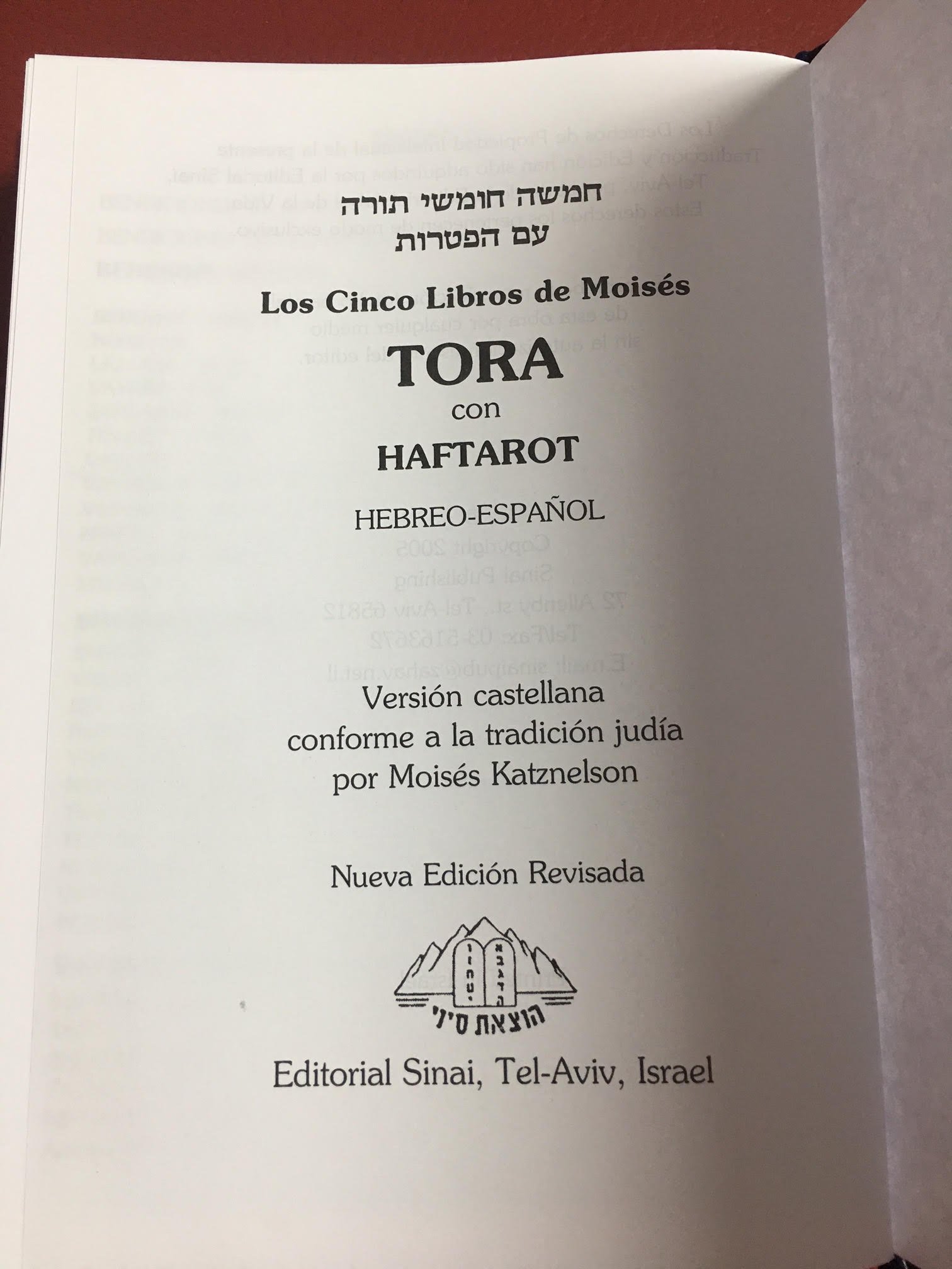 Judaica TORAH en hebreo y español Pentateuco y Haftarot Libro de la Biblia Judaica Israel