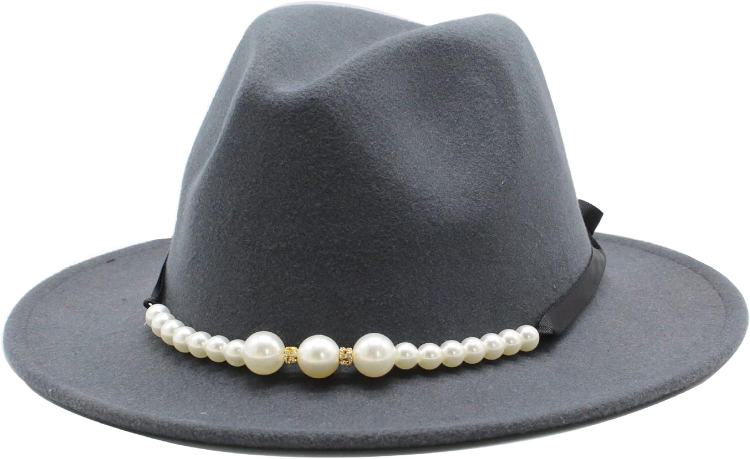 Elegant Pink Wool Felt Fedora Hat with Pearl Band, Wide Brim Classic Western Style