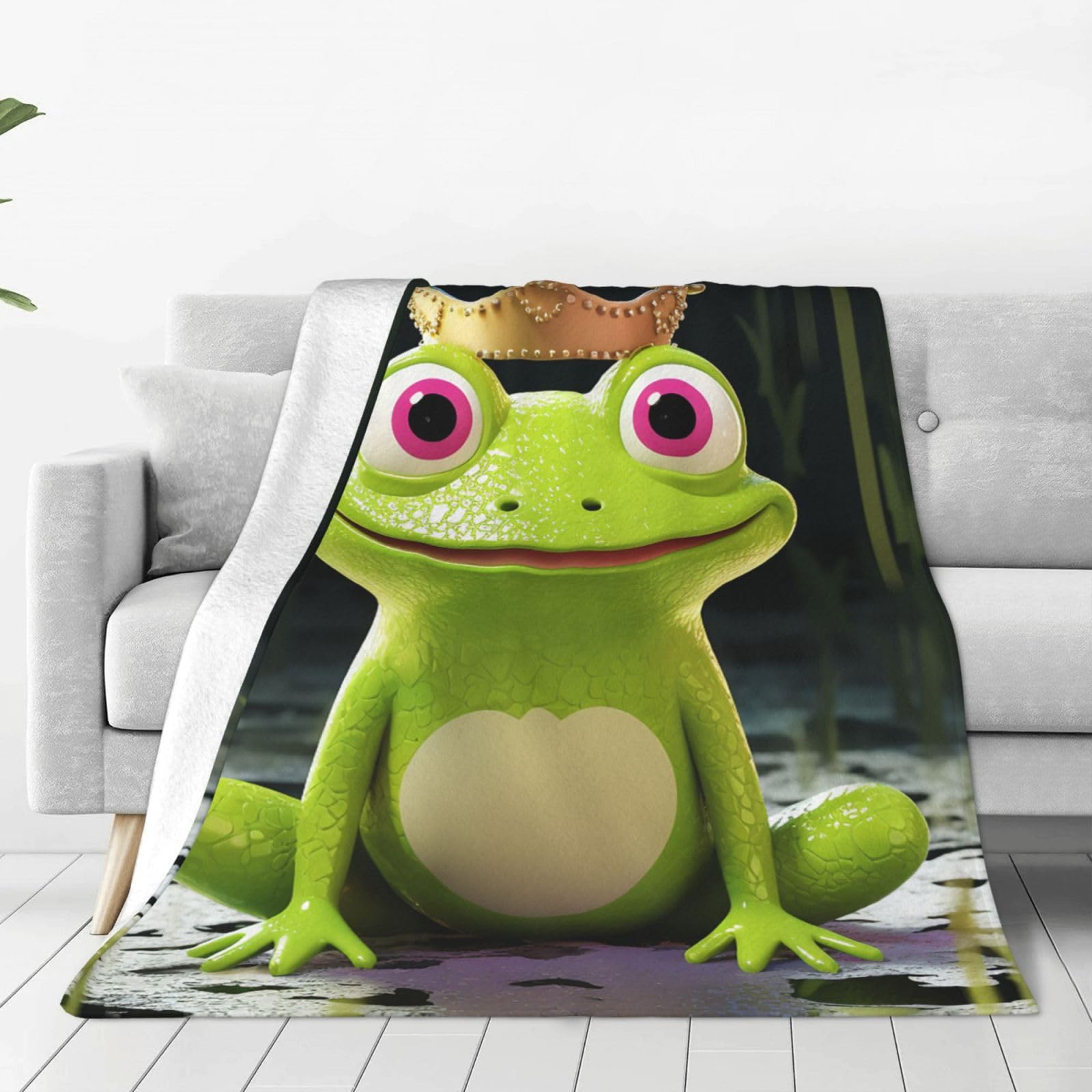 KLOPH Crown Frog Throw Blanket 80"x60" Flannel Fluffy Warm Blanket for Couch, Reversible Plush Blankets for Bed, Comfy Fuzzy Blanket for Sofa, Plush Lightweight-Blankets for All Season